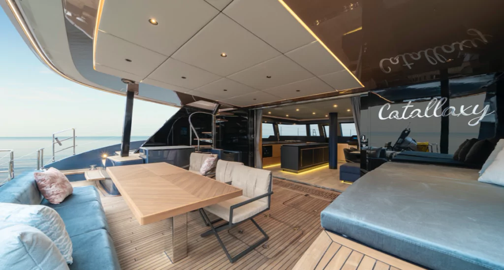 Aft deck on board Sunreef Catallaxy