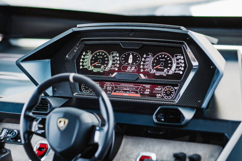 Lamborghini Yacht helm interior with carbon fiber and digital controls