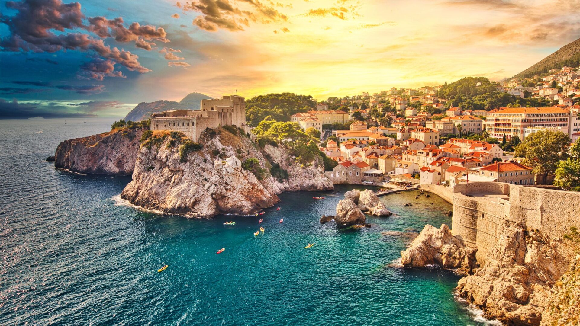 Charter yacht with view of Dubrovnik Old Town, Croatia