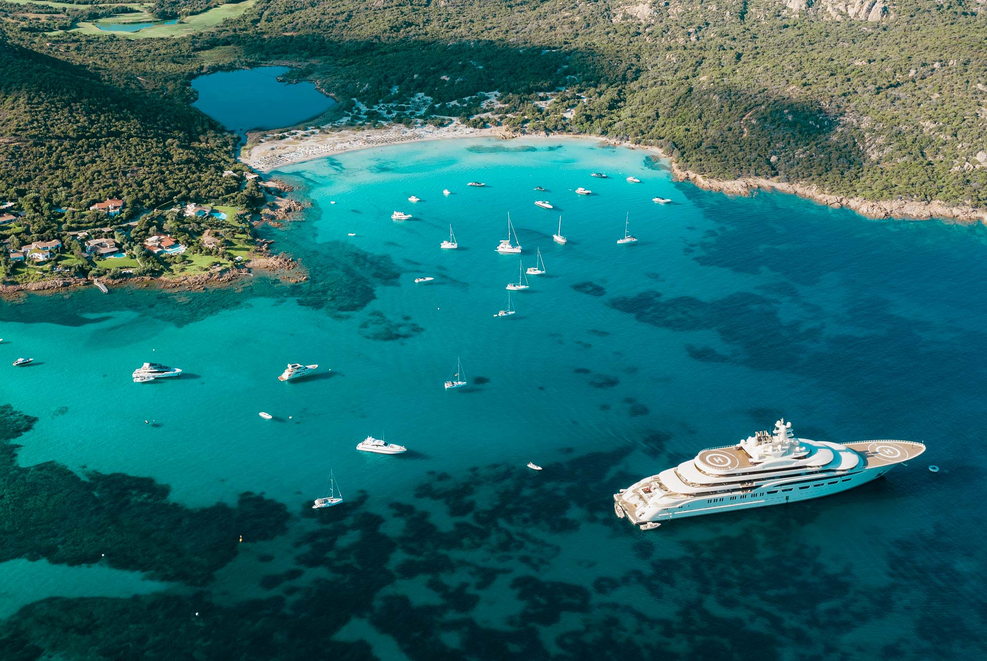 Grande Pevero Beach Aerial View Sardinia Yacht Charter
