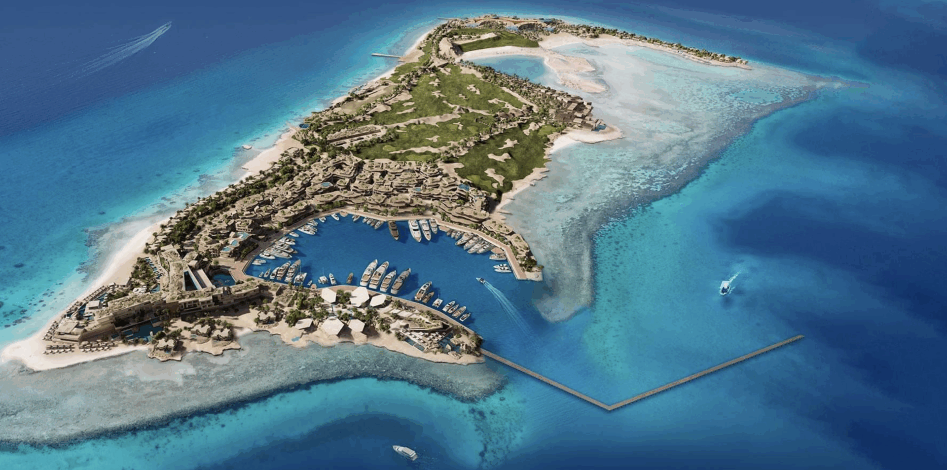 Sindalah Island Aerial View for NEOM Yacht Charter with Althaus Yachts